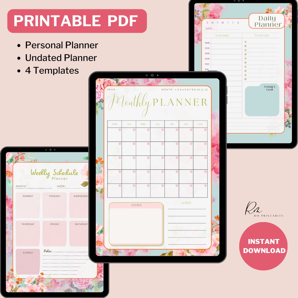 B01 Printable Planner | 2023 Digital Planner PDF | Daily/Weekly/Monthly