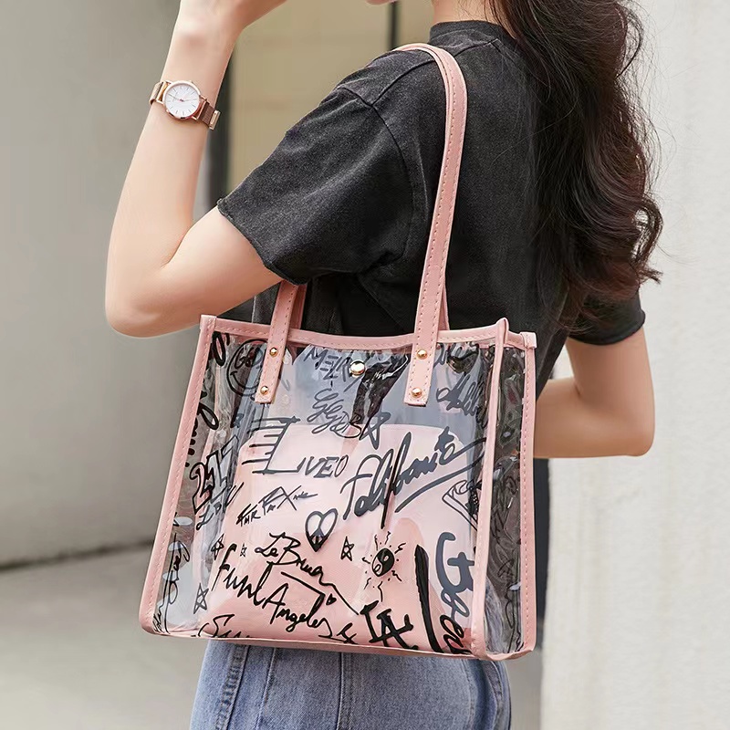 2021 New Personalized Fashion Women's Bag Graffiti Print Tote Bag Bags Bag Large Capacity Bag transparent daughter mother bag