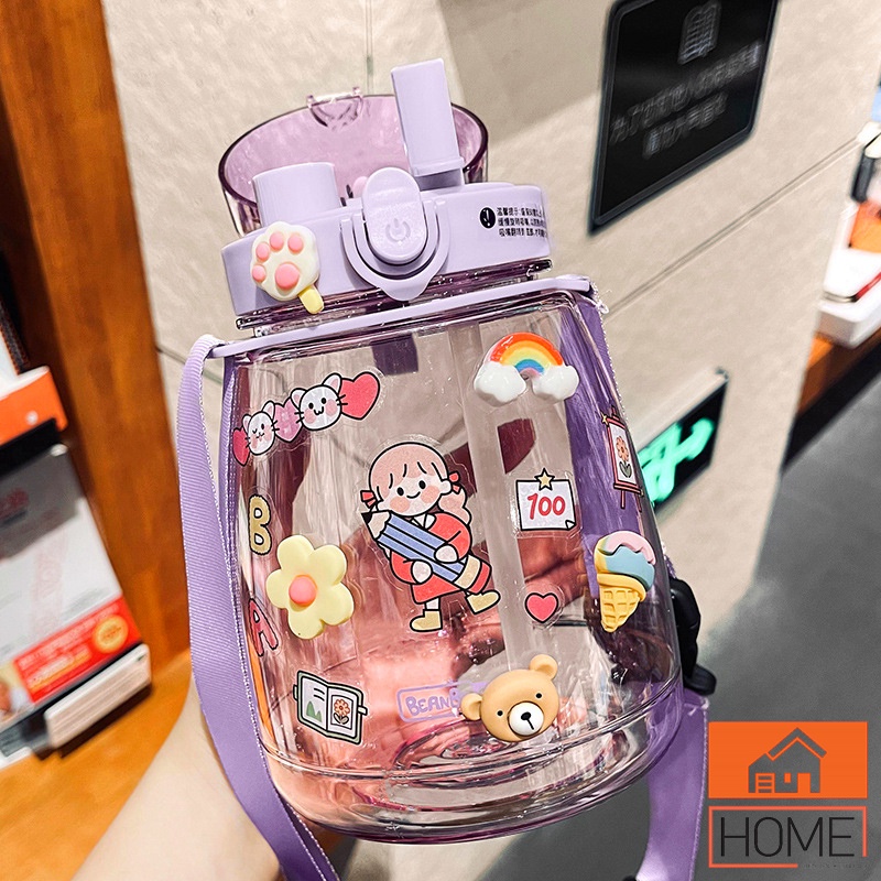 Cute Big Belly Water Bottle With Sticker Strap Large Capacity Portable