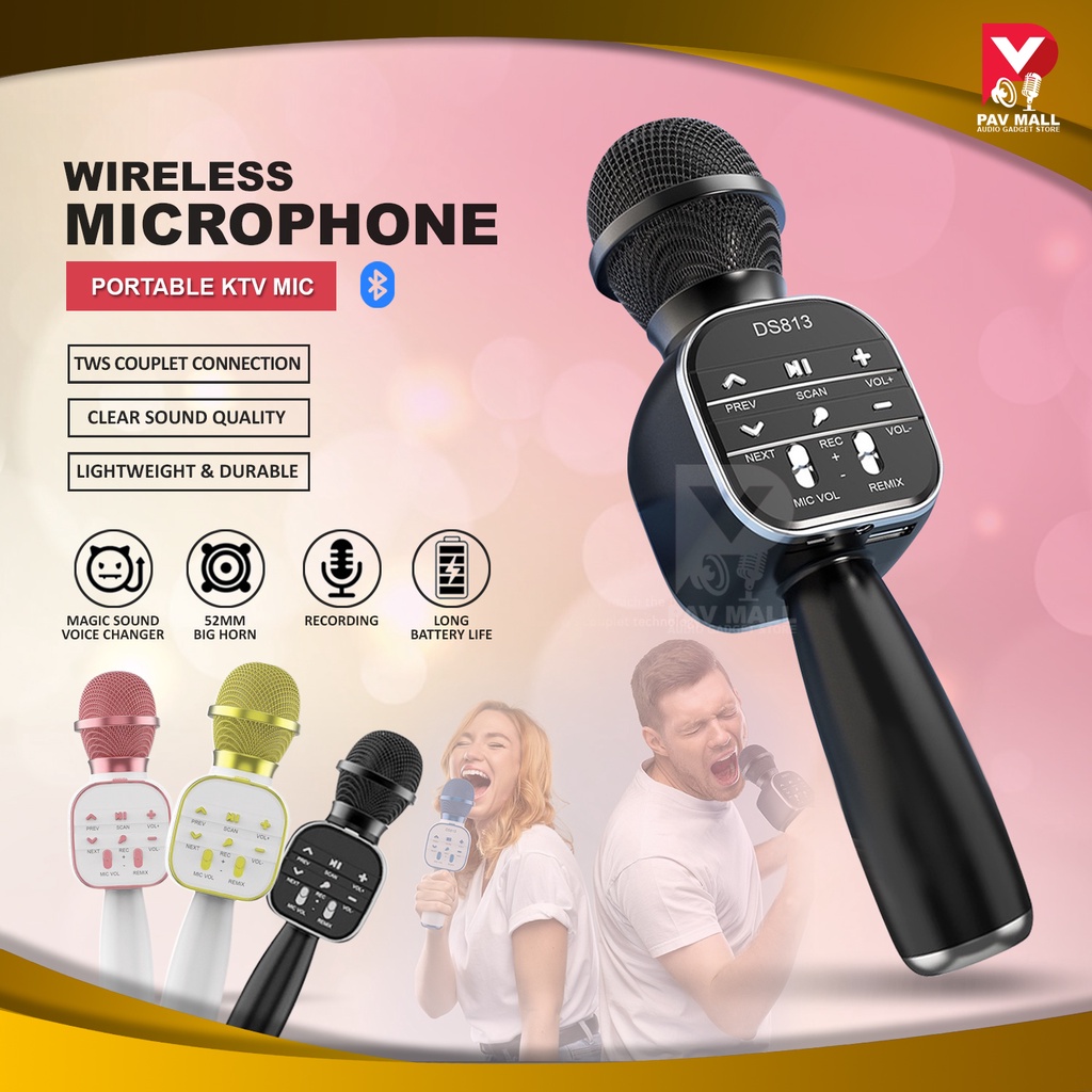 Karaoke Microphone Bluetooth Handheld Singing Mic with Speaker DS812 for Phone Laptop K歌麦克风