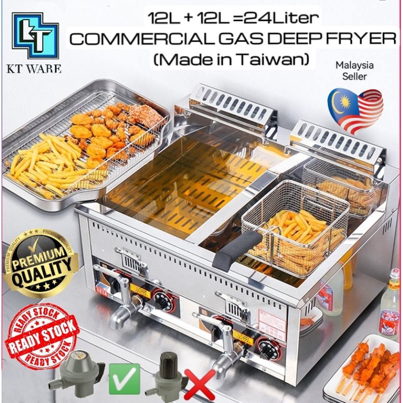 KT WARE 24L TAIWAN Dual Tank Commercial Gas Deep Fryer Desktop