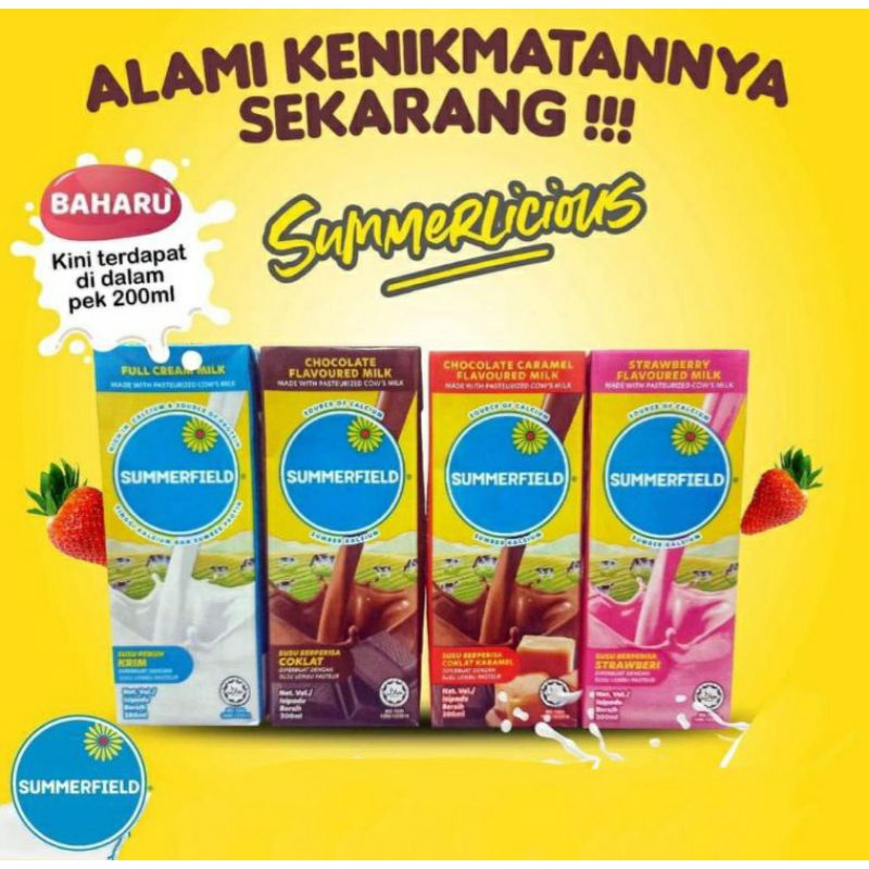 6x200ml SUMMERFIELD UHT Milk Susu Choc Caramel Strawberry MilkTea 200ml ...