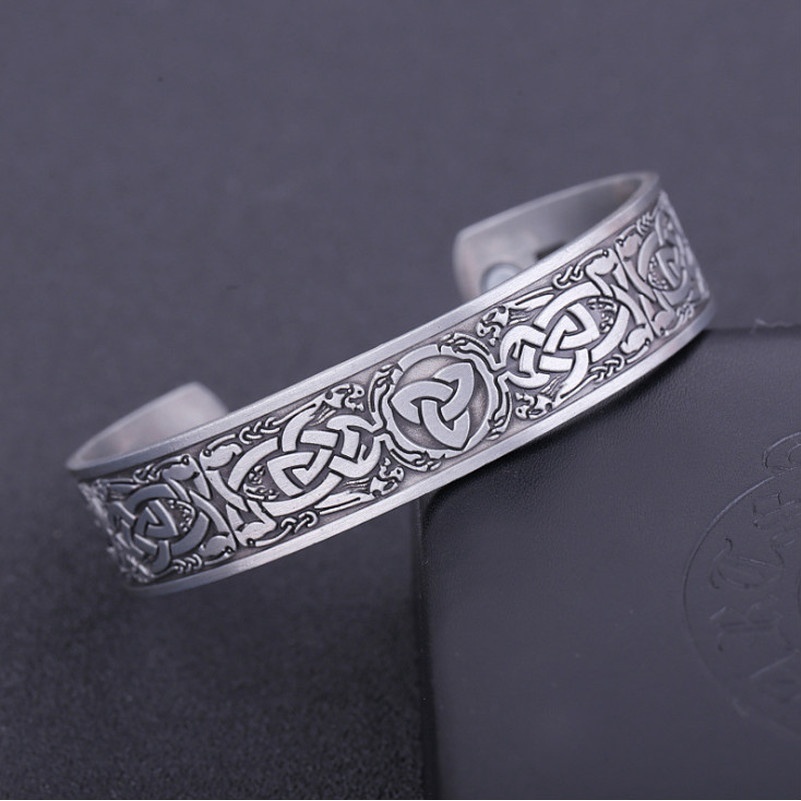 Men's Viking Totem Celtic Knot Cuff Bracelet Nordic Mythology Silver Bracelet Fashion Jewelry