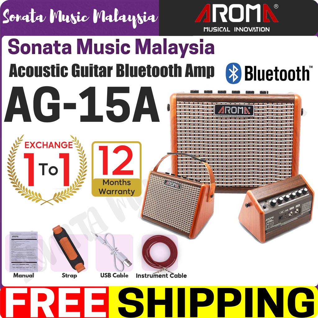 Aroma AG15A 15W Portable Acoustic Guitar Amplifier with Microphone ...