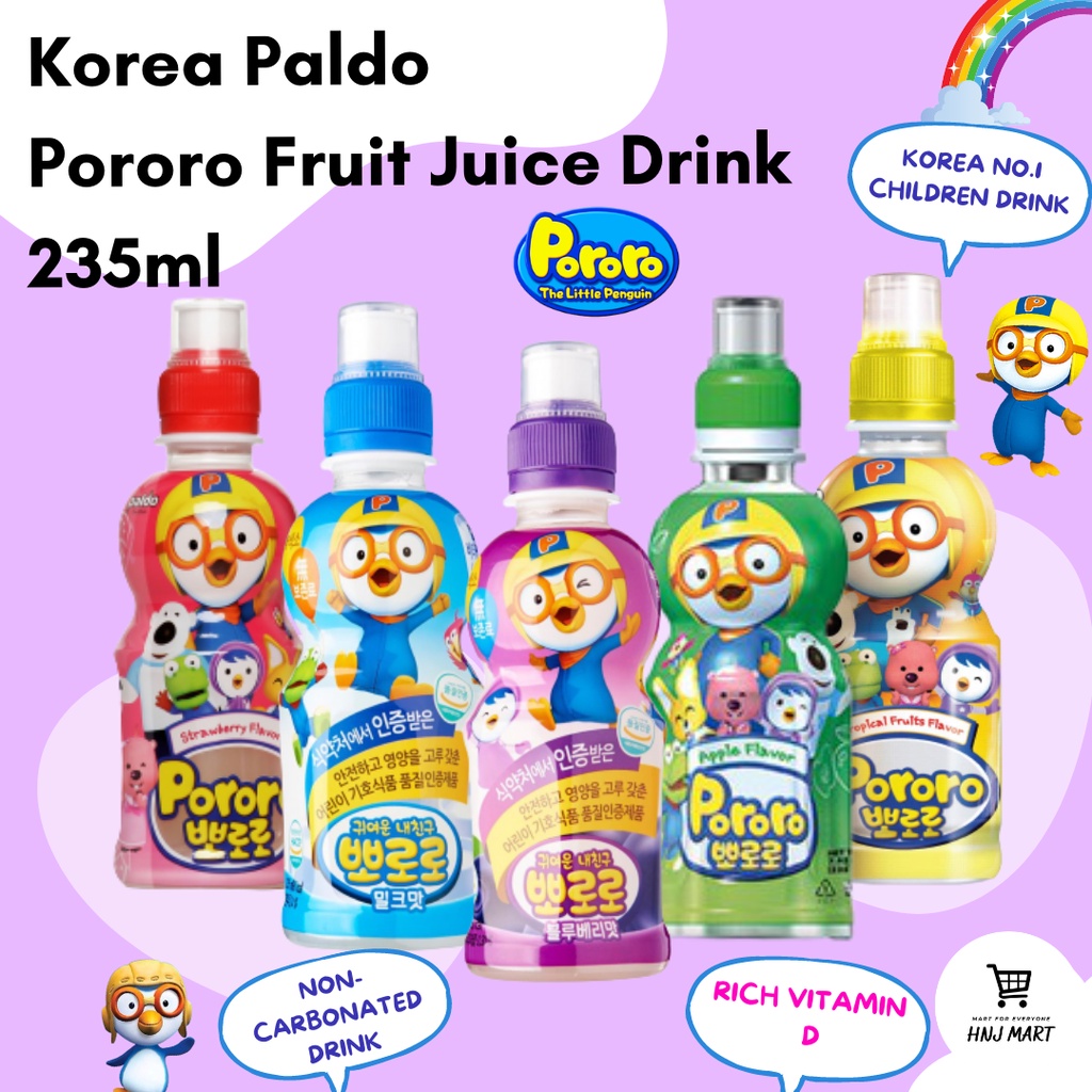 Korea Paldo Pororo Fruit Juice Drink 235ml 5 Flavor Non-Carbonated Children Drink