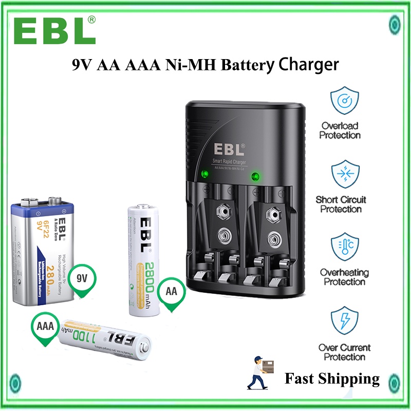 EBL 4 Bay LCD Rapid Battery Charger For 9V AA AAA NiMH NiCD