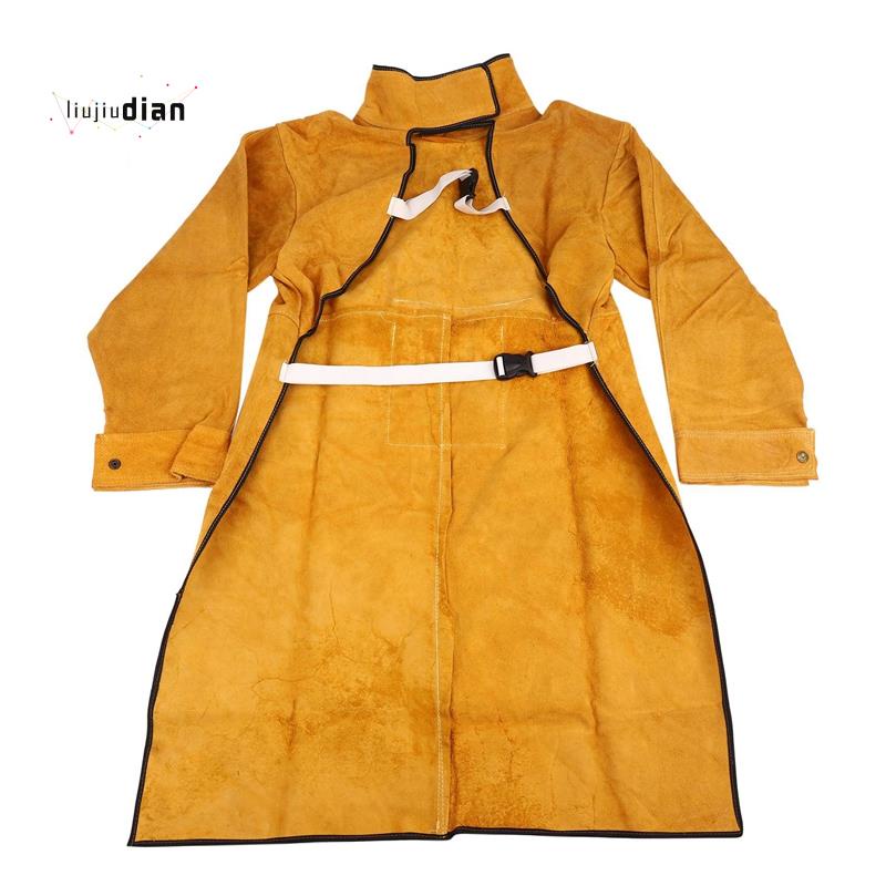 120cm Welding Apron Flame Retardant Long Sleeve Welder Protective Clothing Split Leather Fire-Resistant