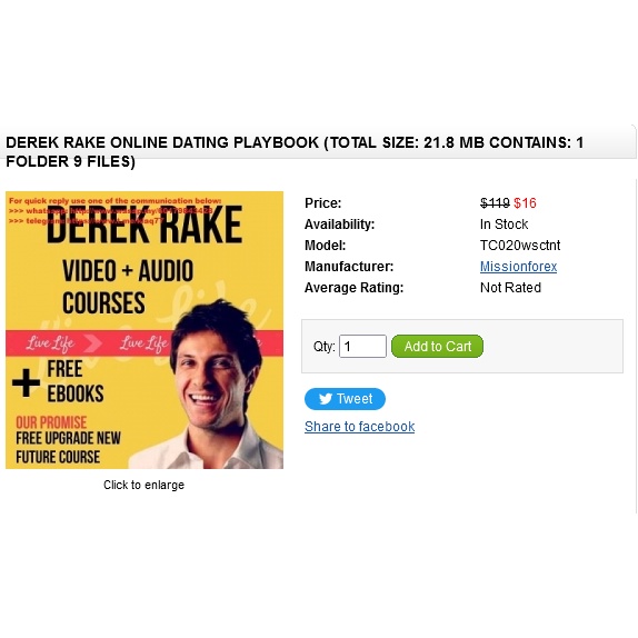 Derek Rake Online Dating Playbook (Total size: 21.8 MB Contains: 1 folder 9 files)