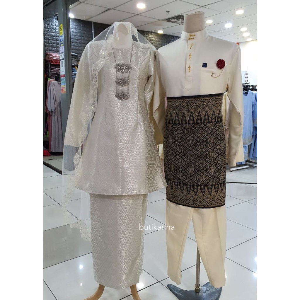 Baju Kurung Pahang Songket Ala Tunku Aminah Warna Cream Baju Nikah