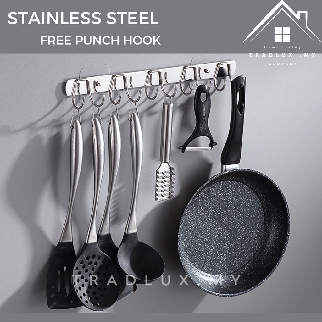 Stainless Steel Kitchen Hanger Kitchen Rail With Hooks Shelf Robe