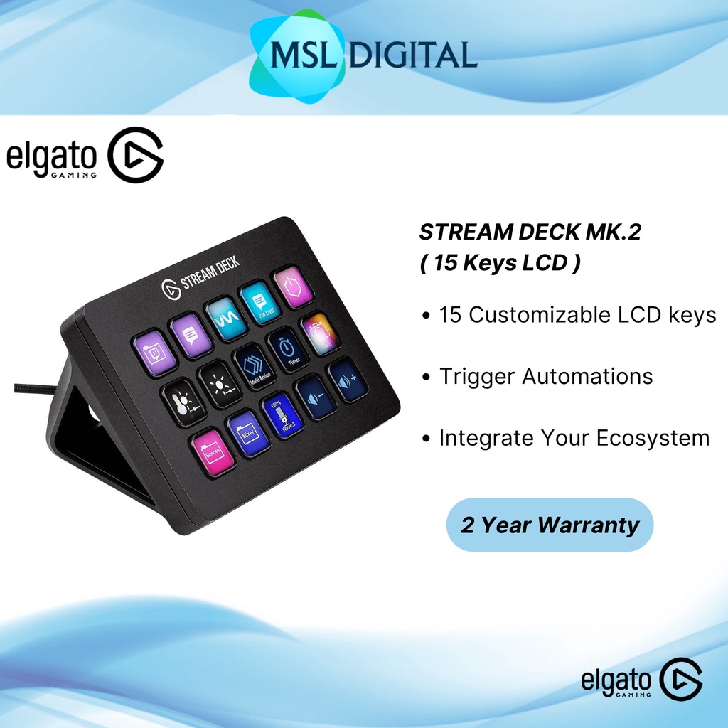 Corsair Elgato Stream Deck MK.2 Live Content Creation Key Creator Live Streaming, 15 customizable LCD keys