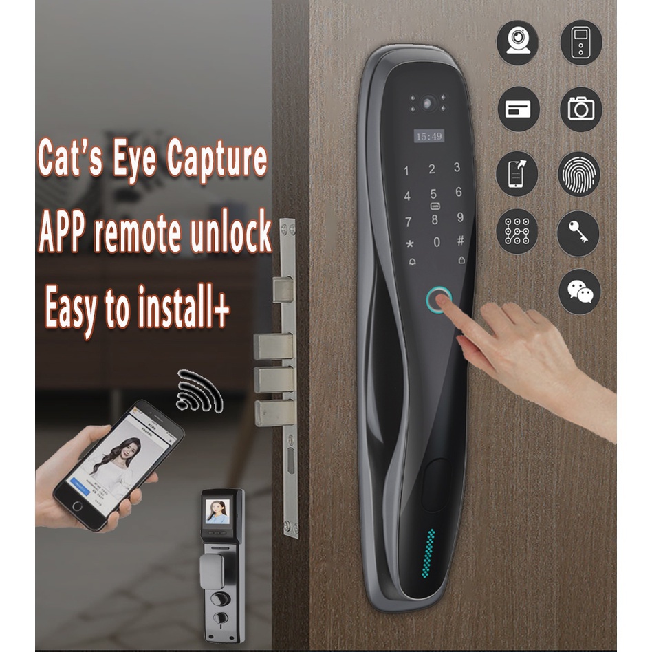 Smart Door Lock Household Anti Theft Door Face Recognition Doorlock Fingerprint Door Lock Cat 1899