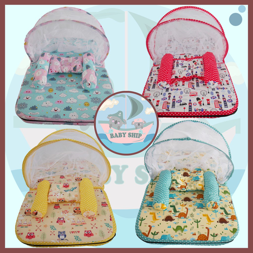 Folding Baby Mattress With Mosquito Net Free Set Of Bolster Pillows And