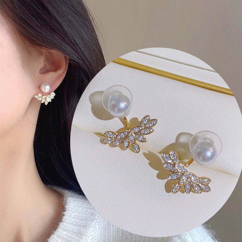 Japanese Korean One Style Two-Wear New Unique Rhinestone Wings Fashion Pearl Earrings