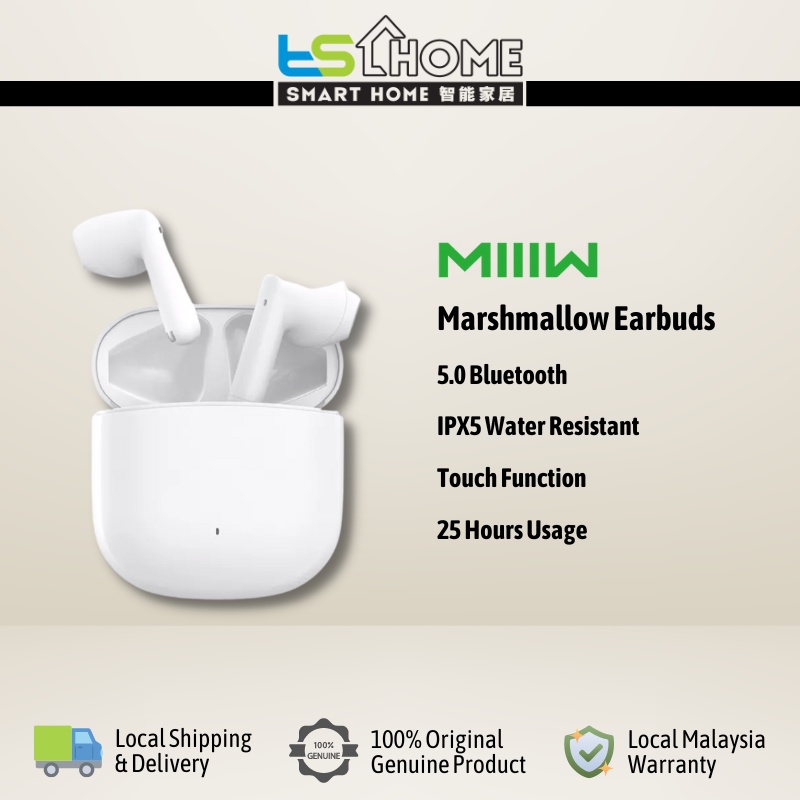 Xiaomi x MIIIW Marshmallow Earbuds Earphones Super Compact 25 hours