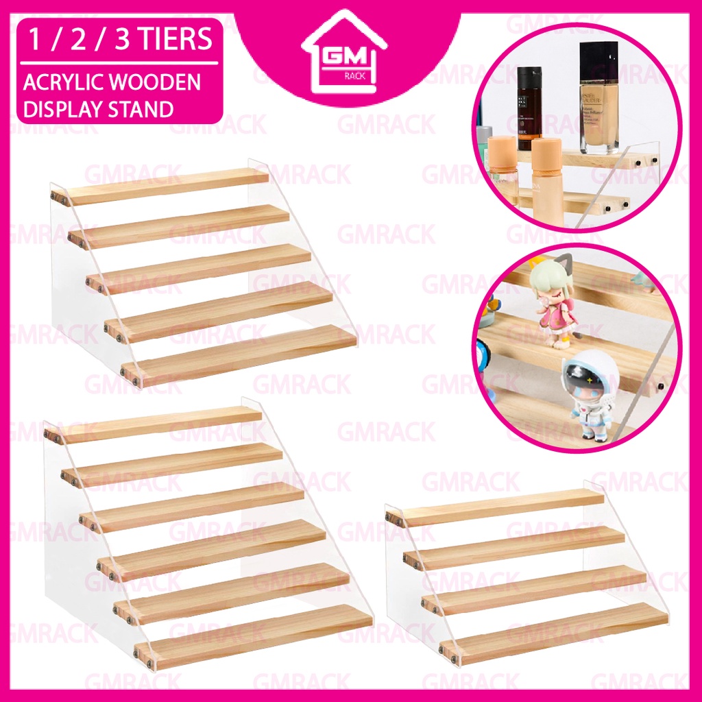 [GMRACK] 4/5/6 TIER WOODEN ACRYLIC DISPLAY STAND ANIMATION MODEL RISER COUNTER RACK SHELF POP MART ACTION FIGURE