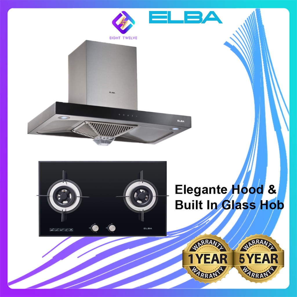 Elba Elegante Designer Hood & 2 Burner Built In Glass Hob EHH9027ST