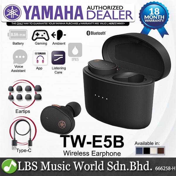 Yamaha TWE5B True Wireless Earbuds Earphones With Charging Case