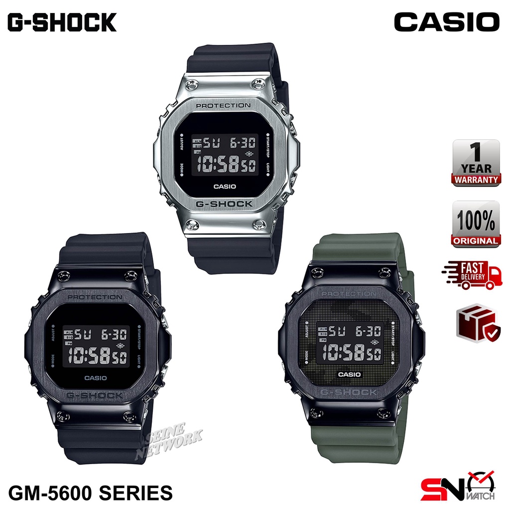 Casio G-Shock GM-5600 GM-5600B Stainless Steel Bezel Digital Black Resin  Band Men Sports Watch Jam Tangan Lelaki GM-5600-1D PGMall