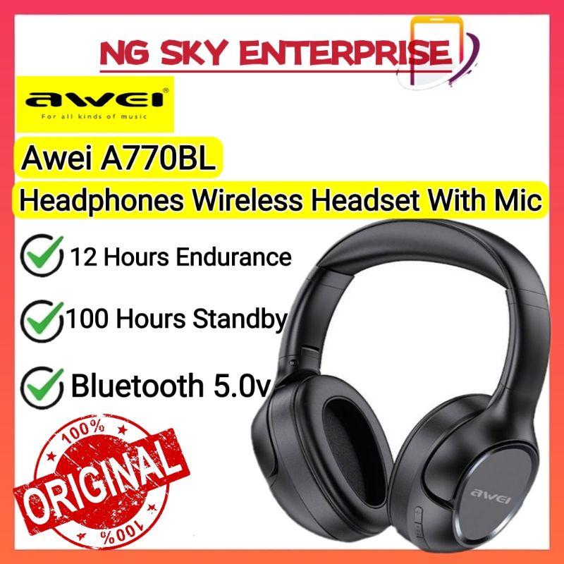 Awei A770BL Bluetooth Headphones Wireless Headset With Mic Foldable ...