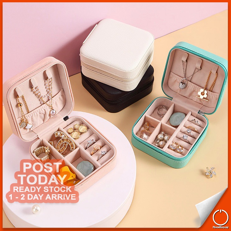 Portable Jewelry Storage Organizer Box Earrings Rings Holder Jewellery Display Case Kotak Barang Kemas 首饰盒