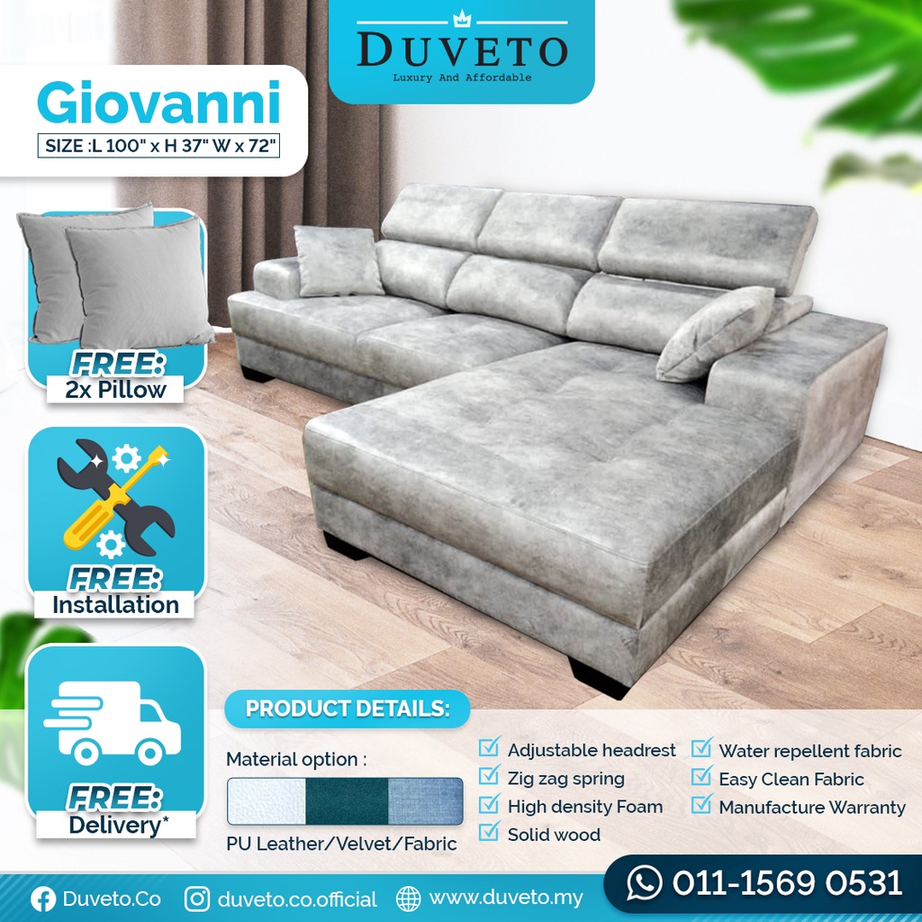 (BEST SELLER)Sofa L Shape 3 Seater 8.3 Feet GIOVANNI [Kain Baldu] 3