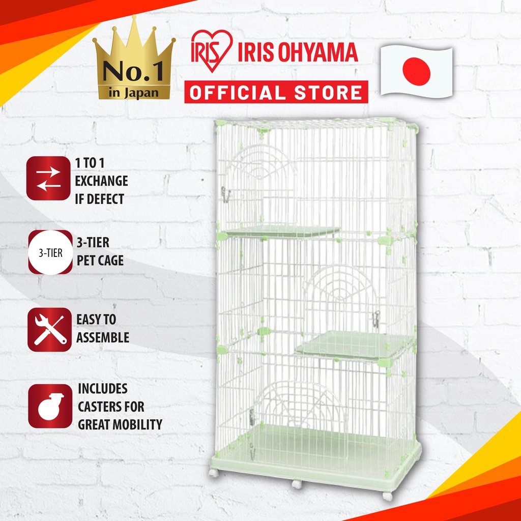 IRIS OHYAMA 3 Tier Cat Cage Large Pet Cage with Gate PEC903 Green