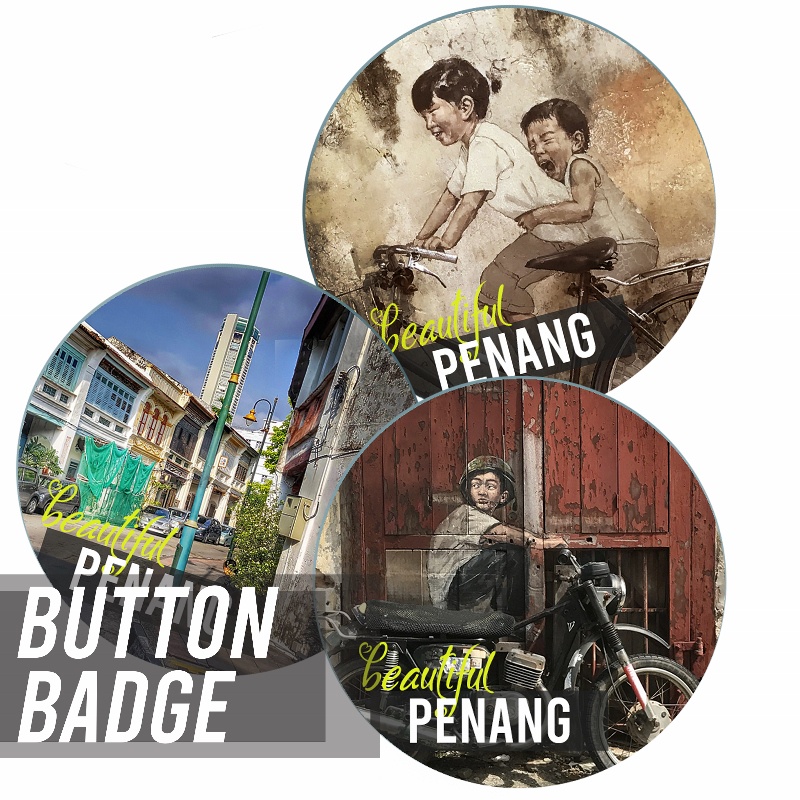 Button Badge Penang Georgetown Komtar Souvenir Gift 50 mm