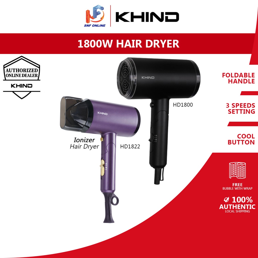 Khind Hair Dryer (1800 W) HD1800 Ionizer Hair Dryer HD1822