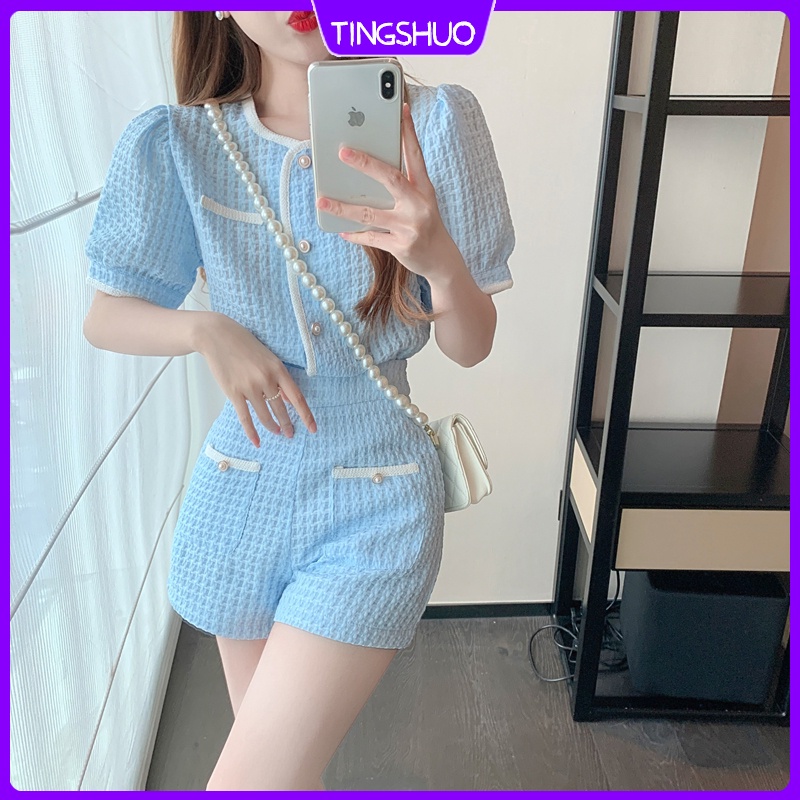 Yujie Summer Suit Women's Celebrity Age-Reducing Top High Waist Slimmer Look Shorts Fashion Two-Piece