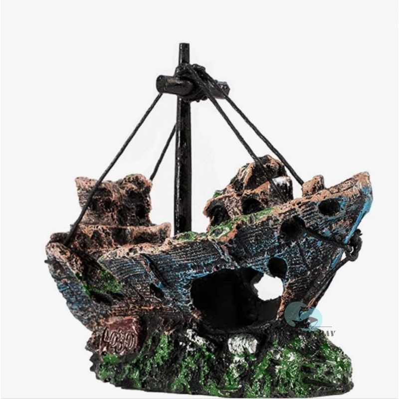 【NEW】Aquascape Resin Fish Tank Decor Sailing Boat Mini Shipwreck Aquarium Decoration Sunk Ship Ornament Cave Landscape
