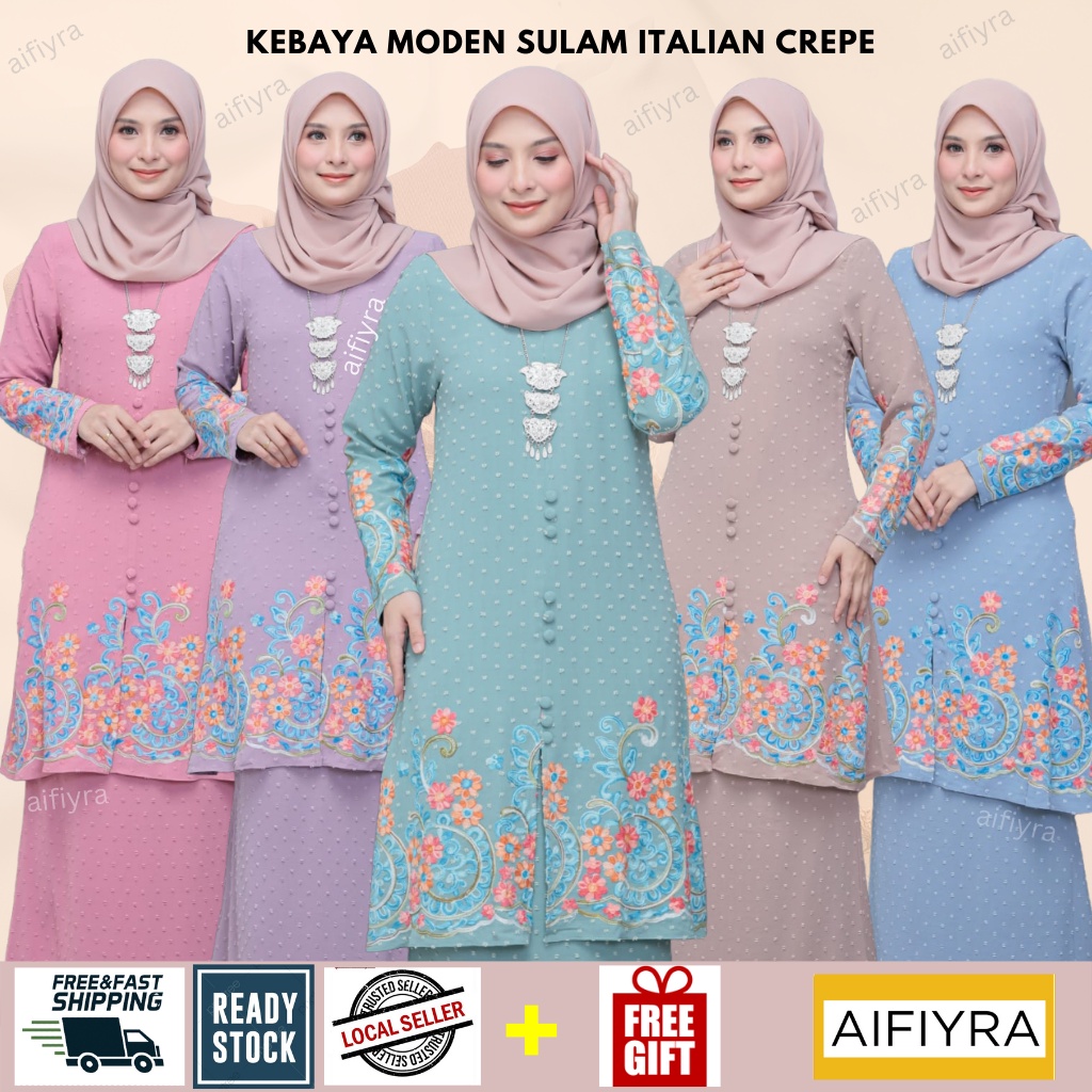 Baju Kebaya Moden Sulam Labuh Ironless | Kebaya Labuh | Shopee Malaysia