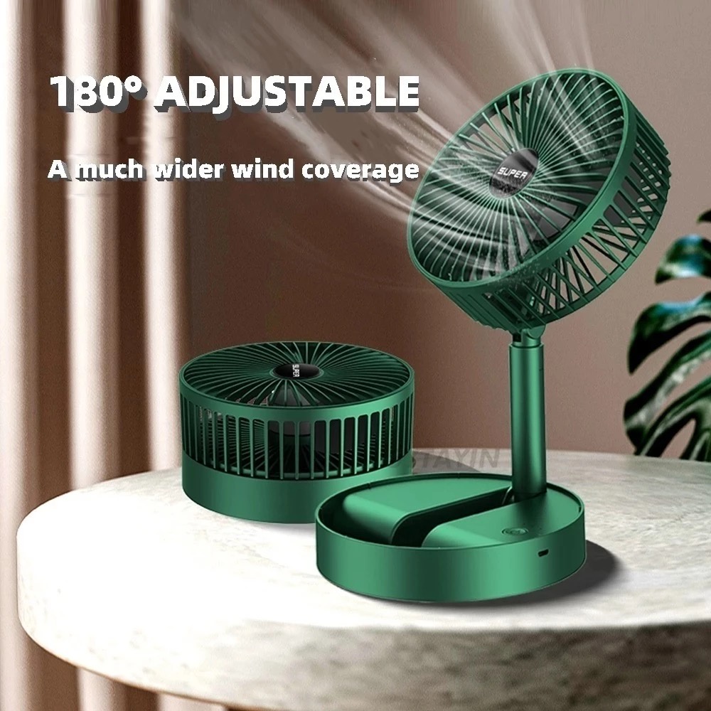 Kipas Mini Portable Fan Folding Table Fan Telescope Desktop Fan Rechargeable Strong Wind 180 degree adjustable mini fan