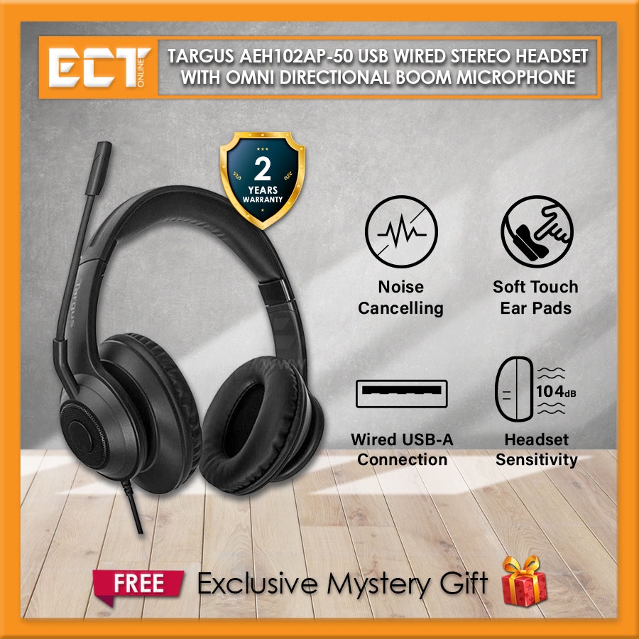 Targus AEH102AP50 USB Wired Stereo Headset with Omni Directional Boom