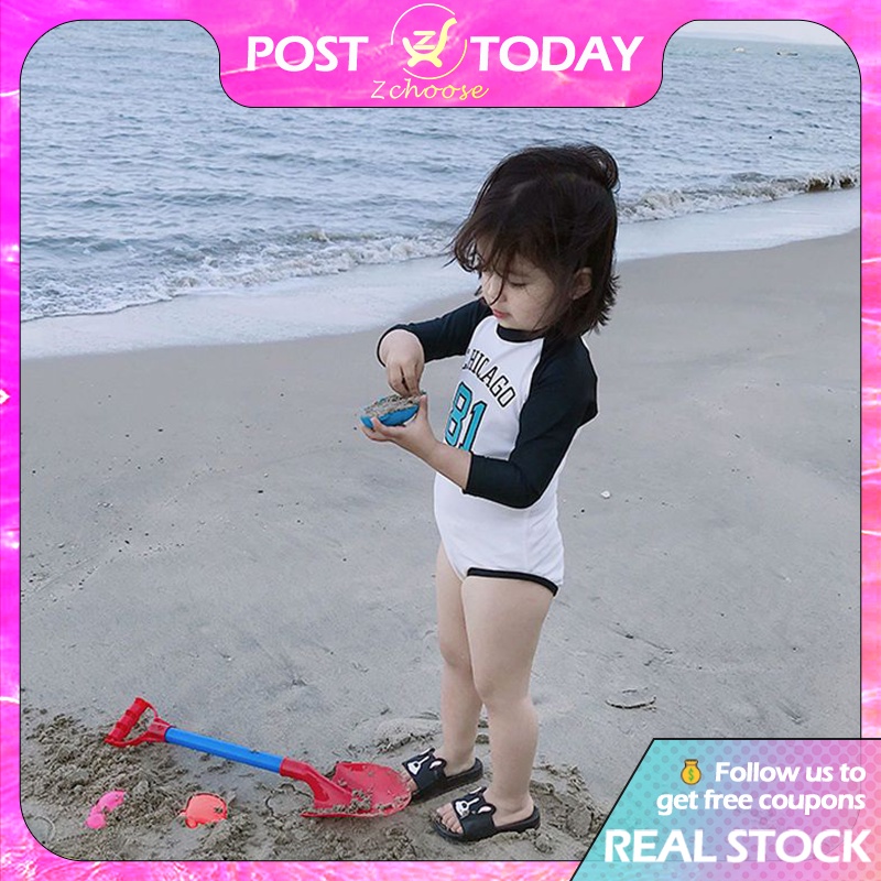 Ready Stock Kids Swimsuit Color Matching Digital Printing Swimsuit Girl Boy Swimsuit Korean Sunscreen Quick Dry