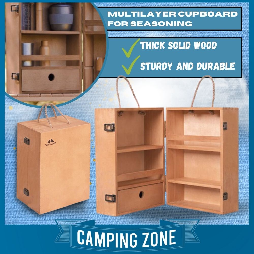 Shinetrip Camping Storage Box Picnic Wooden Box Almari Kayu Outdoor Storage Seasoning Box Mini Cabinet Almari Camping