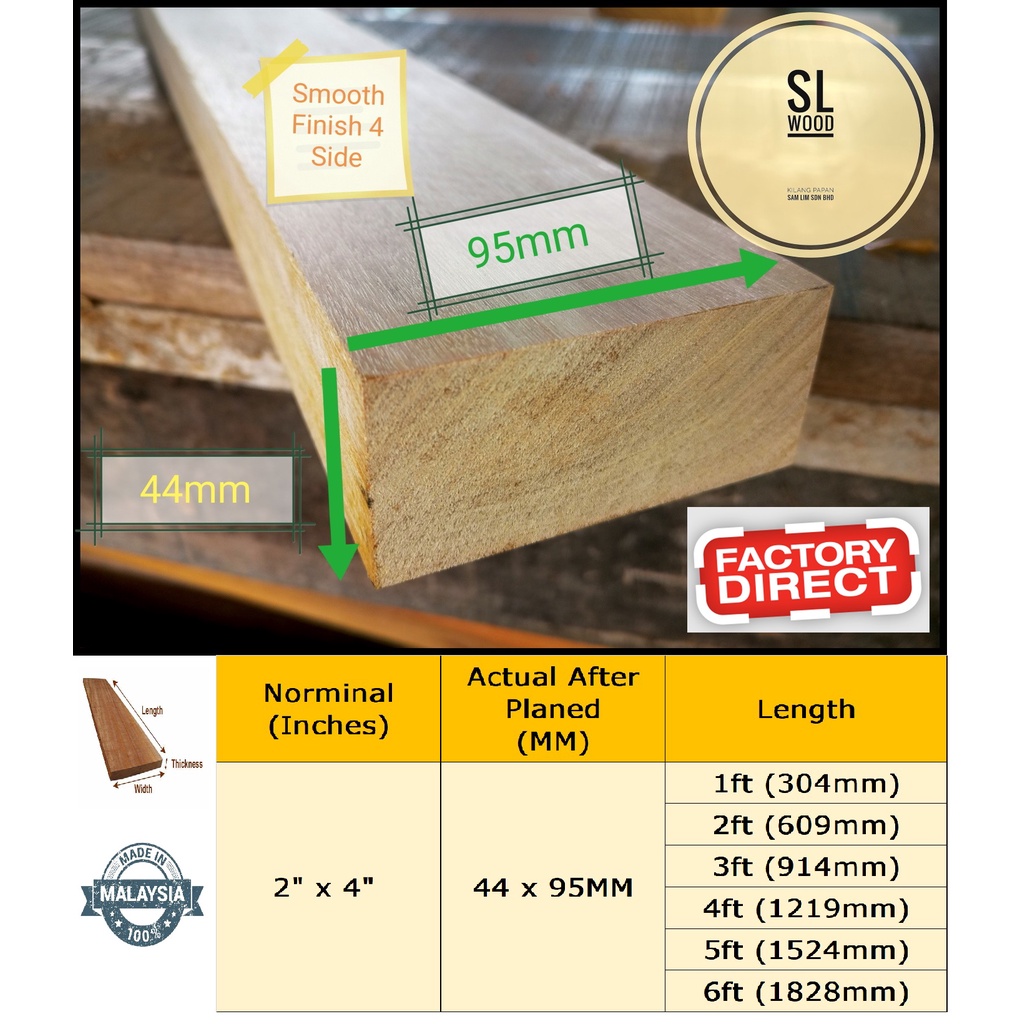 44x95MM Chengal Solid Wood (S4S) / Batang Kayu Siap Ketam / Furniture ...