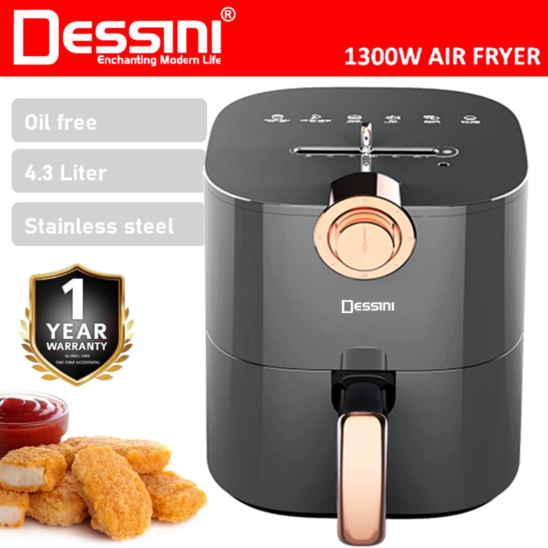【ORIGINAL】 DESSINI ITALY 4.3L Electric Air Fryer Timer Oven Cooker Non-Stick Fry Roast Grill Bake Machine
