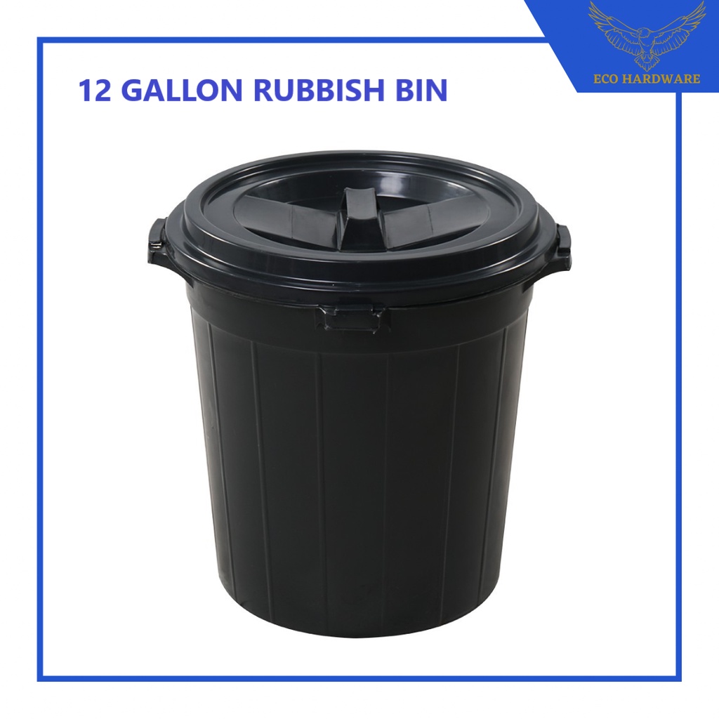 High Quality 12 Gallon45 Liter Black Plastic Dustbin With Covertong Sampah Hitam Garbage Bin 8514