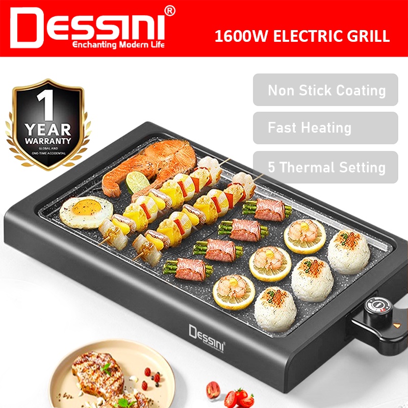 DESSINI ITALY Electric BBQ Grill Steak Frying Pan Teppanyaki Barbecue ...