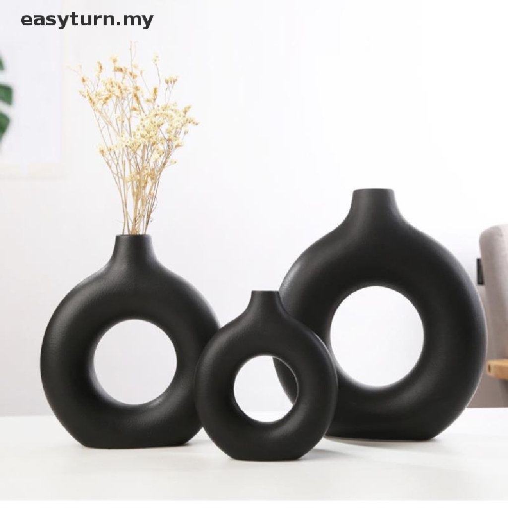 easyturn Nordic Round Hollow Ceramic Vase Donut Vase Desktop Decoration Home Decoration my