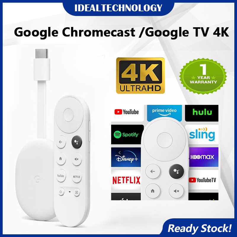 (Ready stock) Google Chromecast Google TV 4K HDMI Streaming Media Player Dongle Netflix Disney+ Hotstar Youtube Myiptv