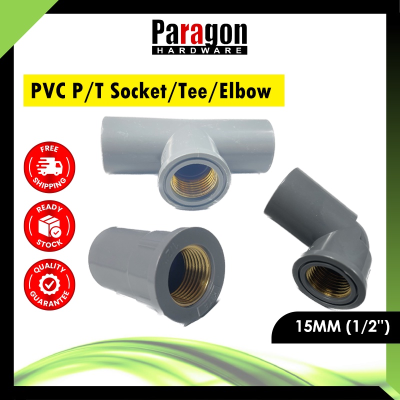 PVC P/T Socket/Tee /Elbow15MM (1/2'') c/w COPPER THREAD Pipe Connector PVC Fitting Paip