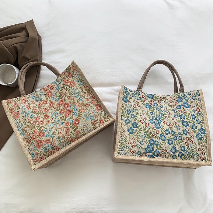 BBD Women’s Canvas Bag Flower Pattern Cotton Linen Tote Jute Bag Mummy Bag Beg Tangan Wanita Murah BG903