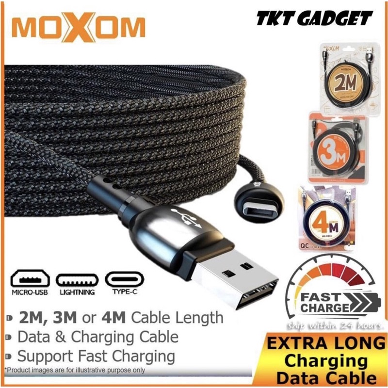 MOXOM Extra Long Fast USB Charging Data Cable 2.4A (2M/3M/4M) Meter Quick Charge Faster Cable for Micro, iPhone & Type-C