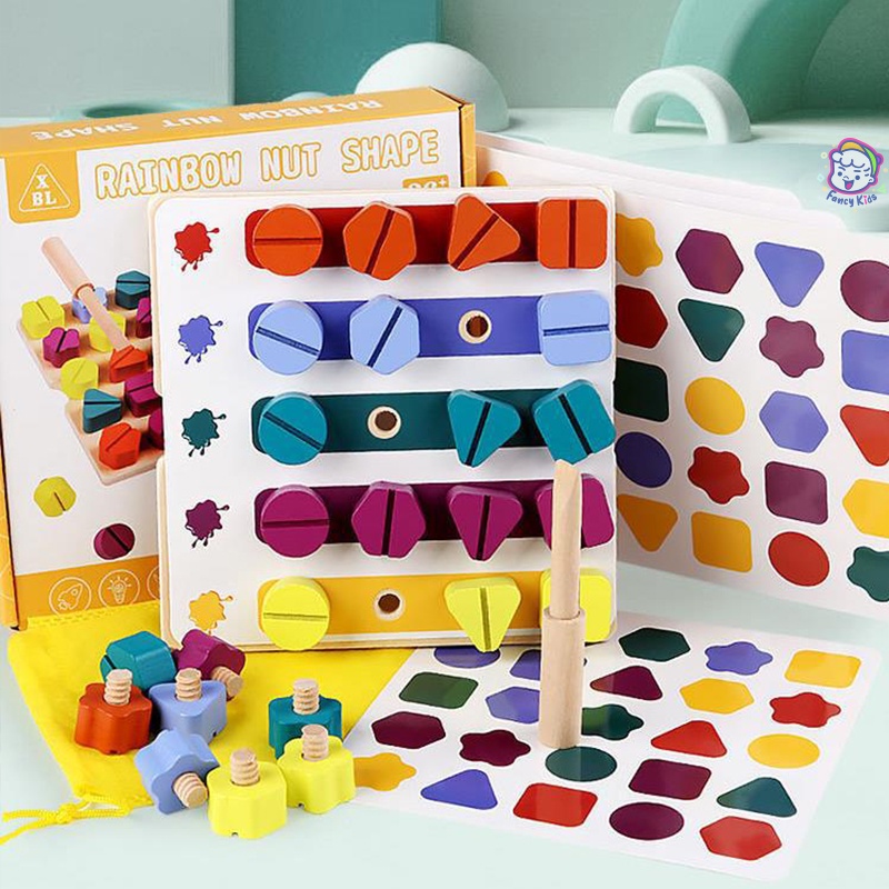 Montessori Screw Jigsaw Pegboard Stacking Toys for Toddlers/Rainbow Nut