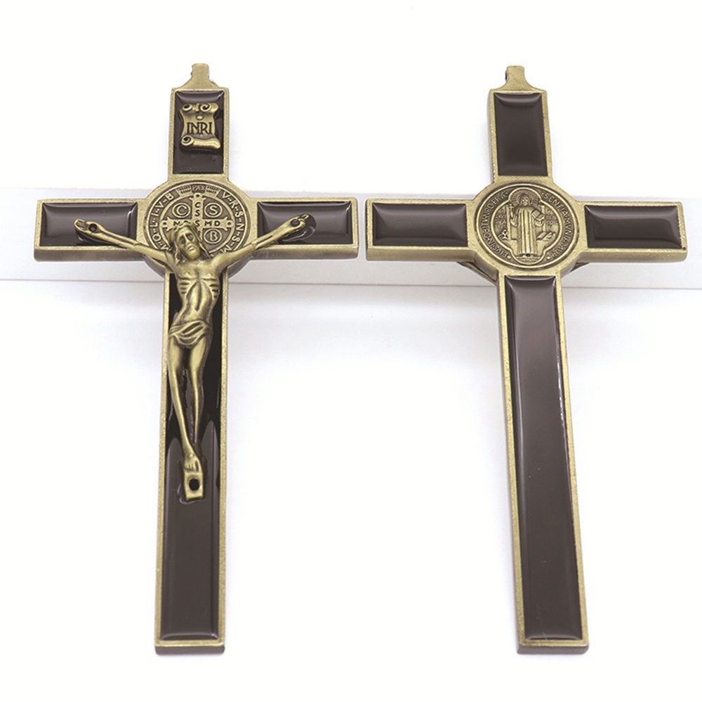 20CM Large Religious Holy Icon Wall Cross INRI Exorcism St Benedict Crucifix Pendant DIY Home Altar Church Decor Hangings