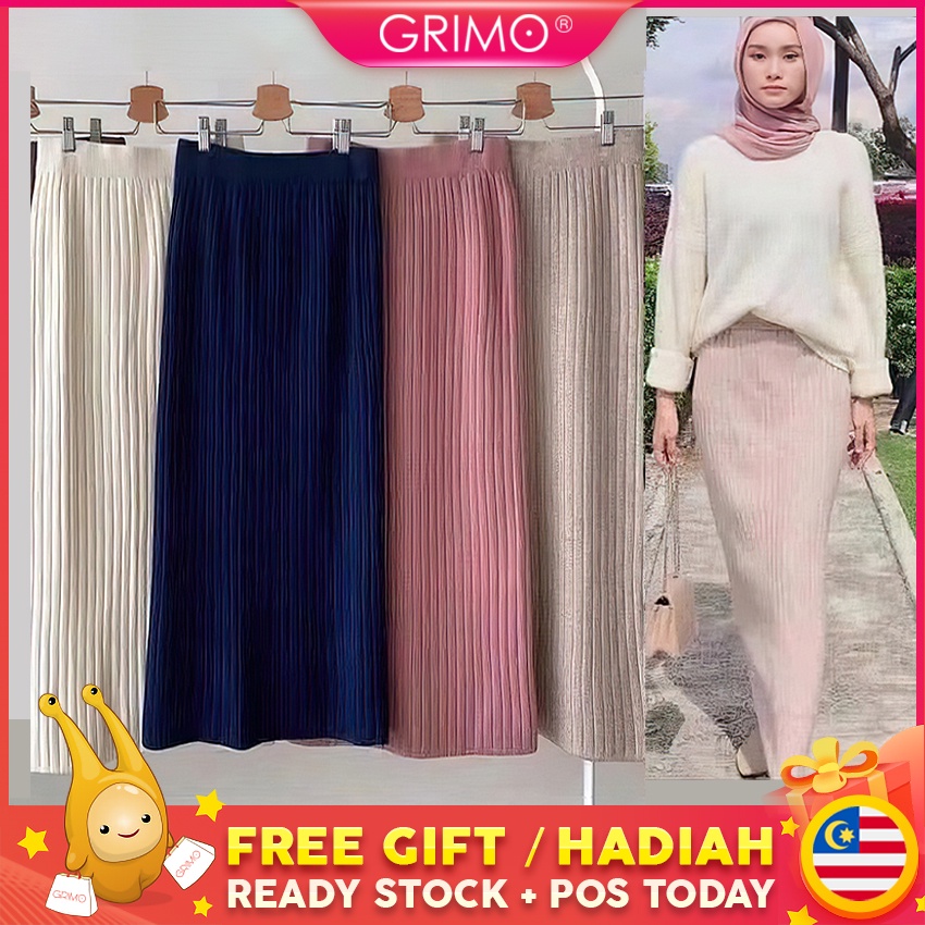 READY STOCKGRIMO【S-L 100cm Panjang】Pencil Skirt High Quality Skirt Long Skirt Pencil Skirt Knitted Maxi Skirt fc