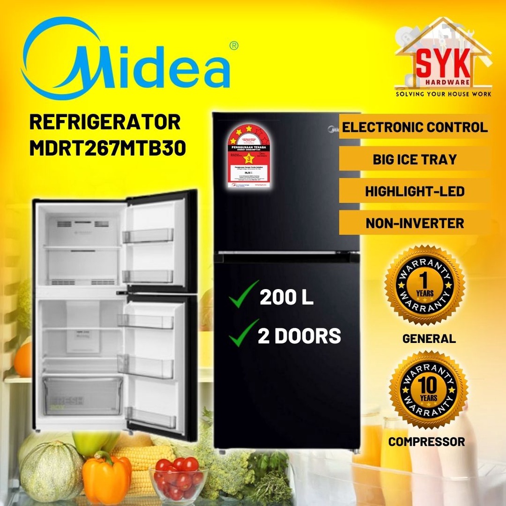 SYK Midea Refrigerator MDRT267MTB30 200L Refrigerator 2 Door Fridge