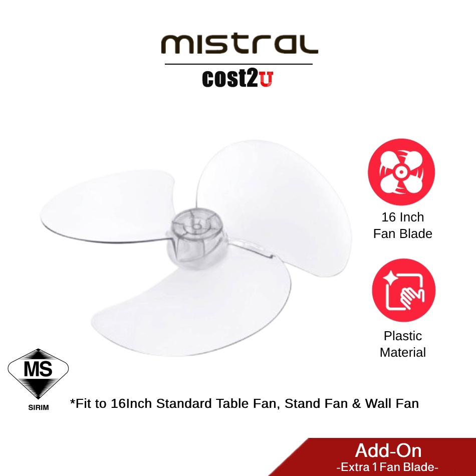 Mistral 16" Fan Blade (For Standard 16Inch Table Fan, Wall Fan & Stand